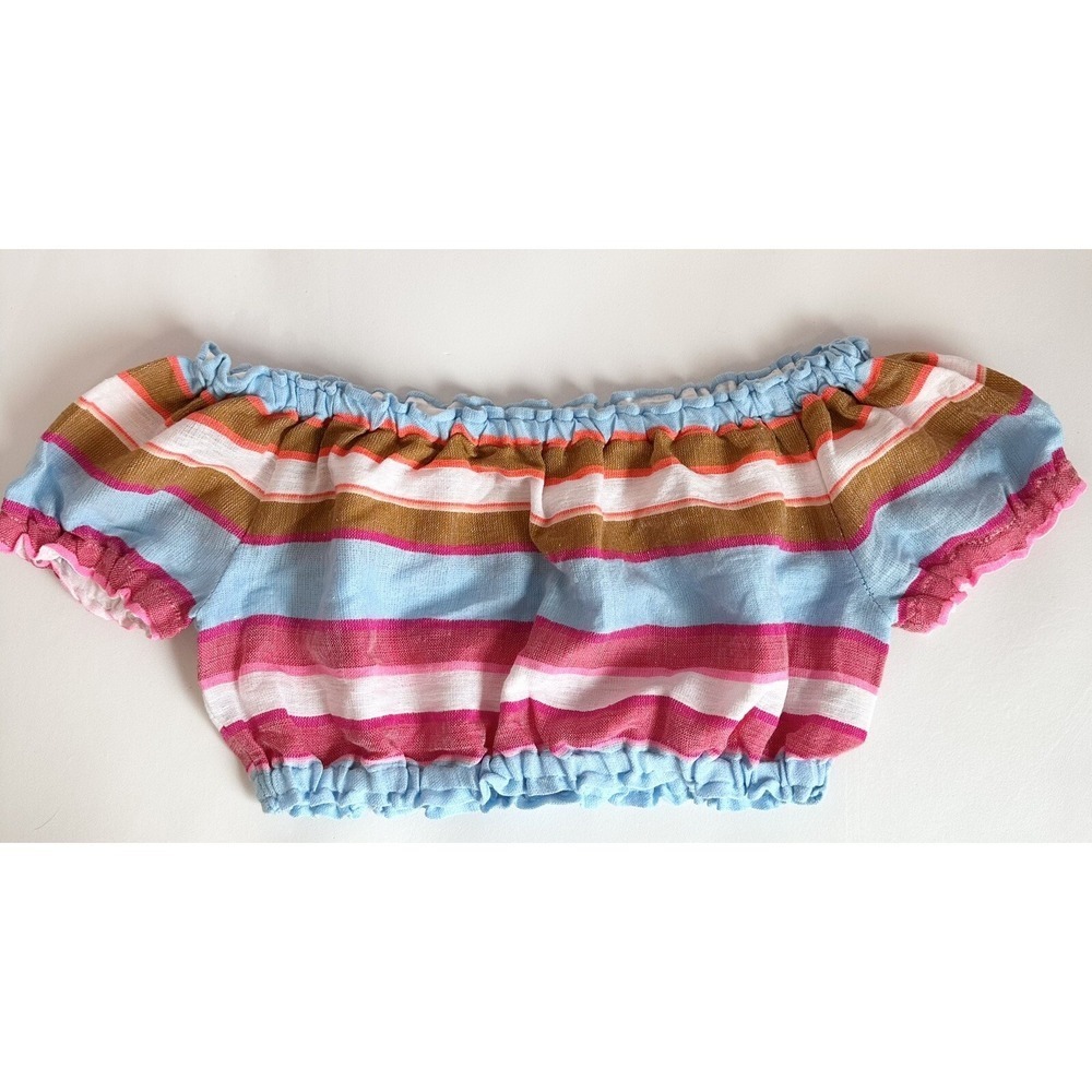 Lemlem Smocked Crop Top Women's Size S Eskedar Off Shoulder Cotton Wool Blend